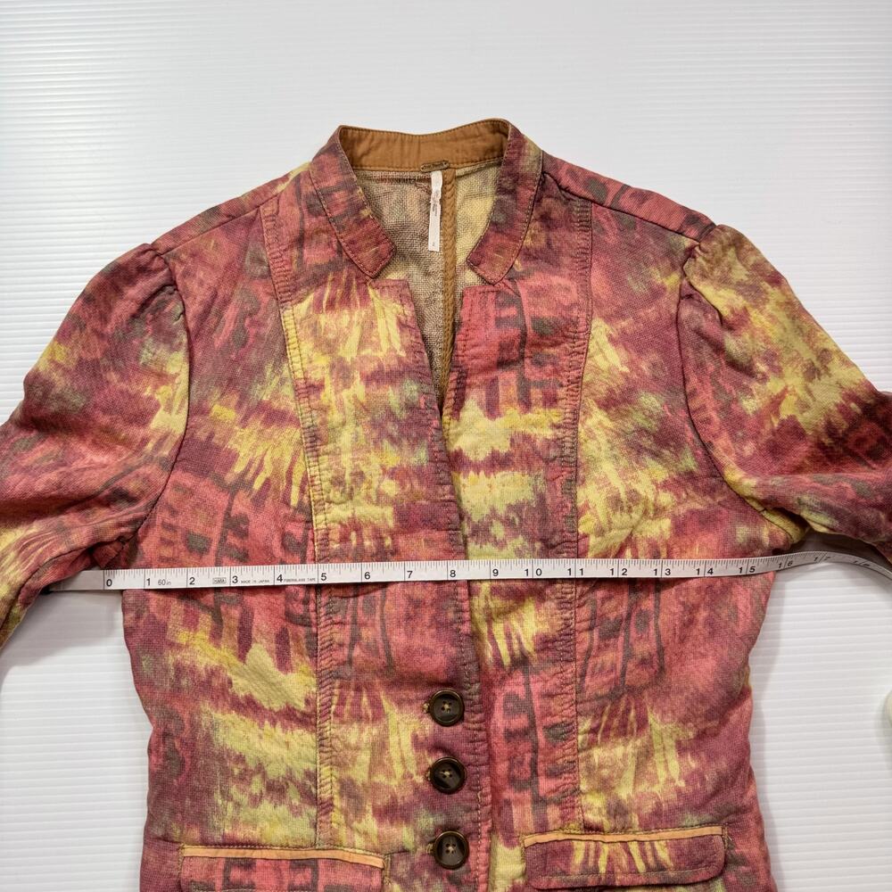 Free People Ikat Tribal Tie Dye Blazer Jacket Women’s 2 Cotton Boho Y2K Western - Picture 9 of 16